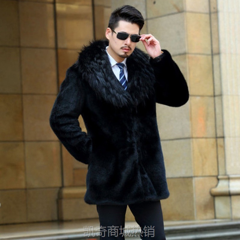 新款貂皮大衣男水貂毛仿皮草男款整貂翻狐狸毛大毛领外套保暖