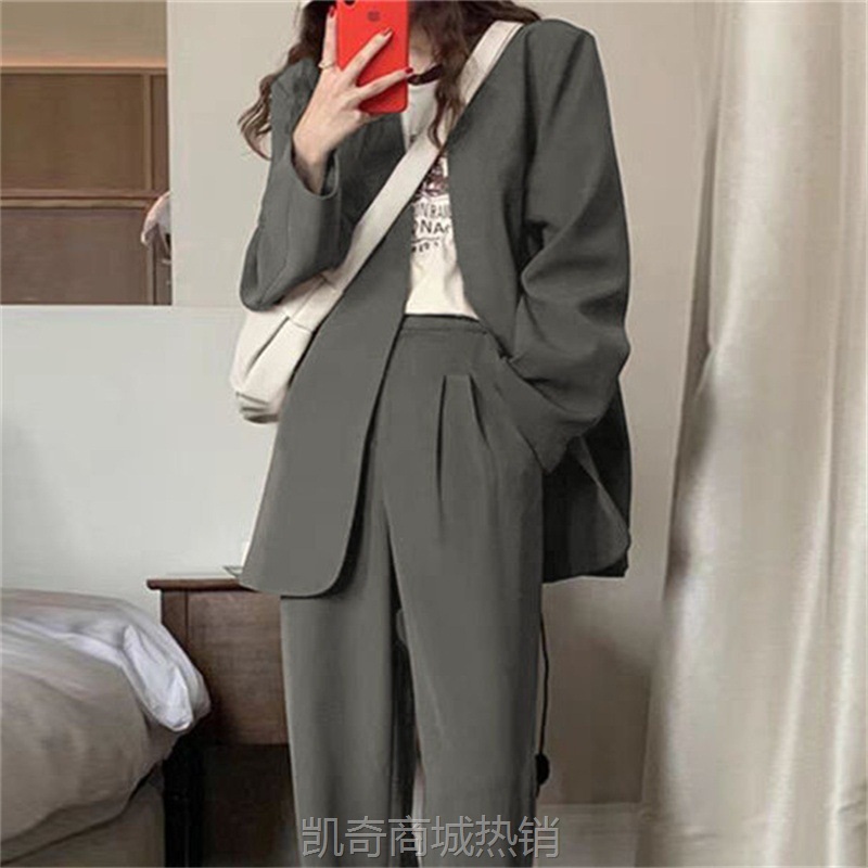 阔腿裤西装套装女2024春秋韩版时尚气质英伦风休闲炸街咖色小西服