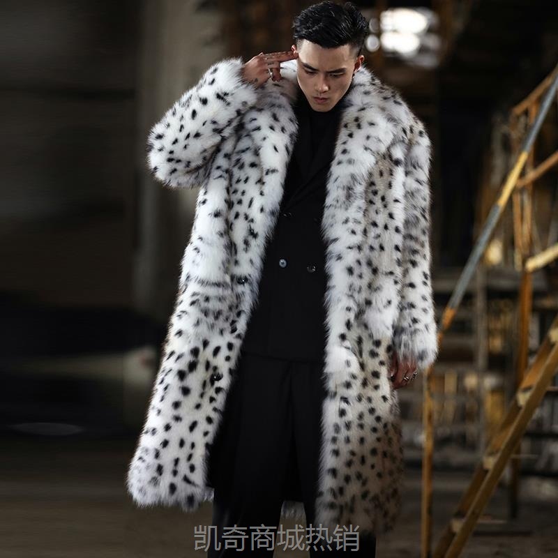 男皮草外套仿狐狸毛长款大衣冬季保暖风衣时尚休闲上衣欧美大码潮