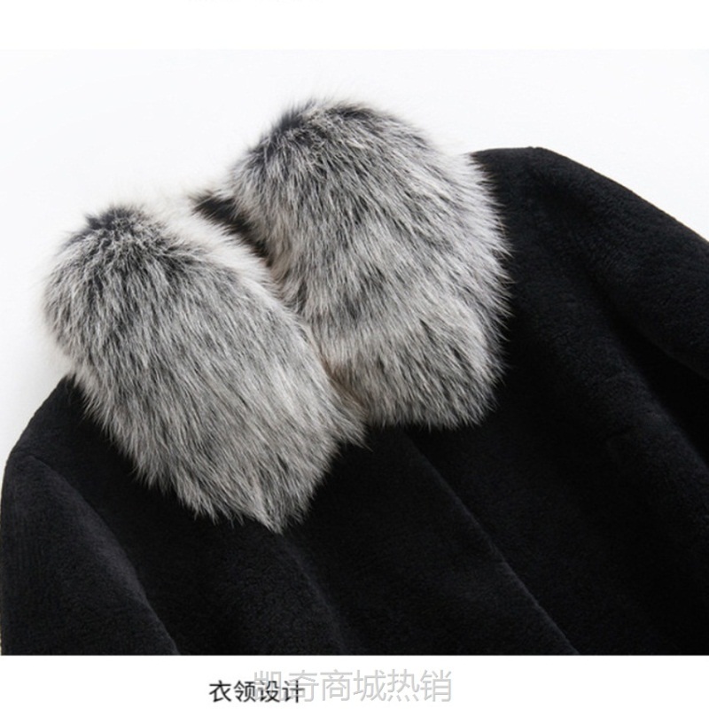 秋冬新款仿貂皮大衣女款整貂水貂皮草银狐狸毛领女士貂皮外套长款