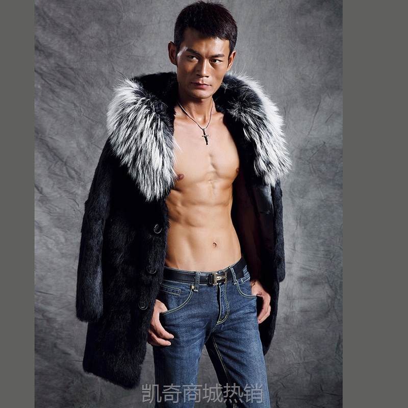 新款潮男士高仿皮草外套仿水貂毛男装皮草男款大衣连帽大码休闲
