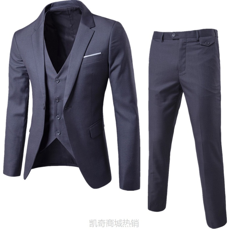 西服套装男士三件套韩版修身休闲正装新伴郎结婚礼服职业条纹西装