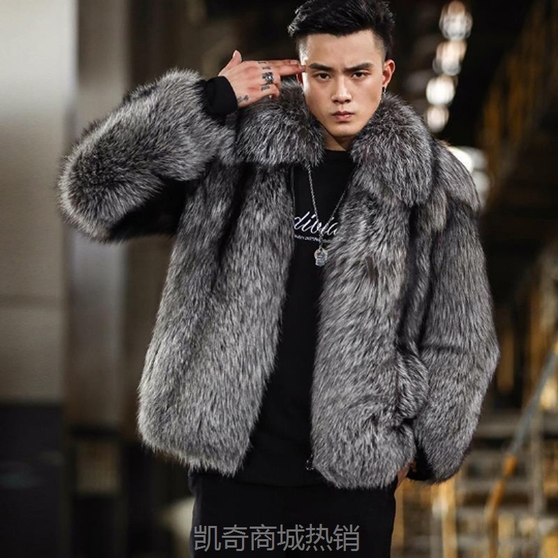 男装仿皮草外套新款狐狸毛短款秋冬季保暖银狐大衣男皮衣休闲夹克