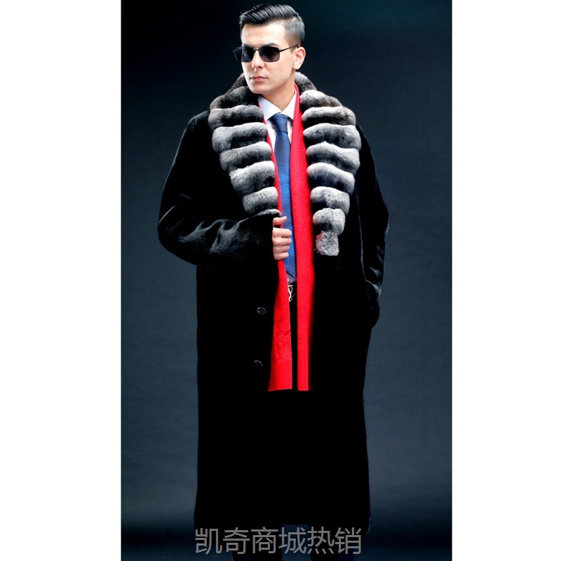 男装皮草外套冬季保暖时尚裘皮仿水貂毛貂皮大衣长款天鹅绒大毛领