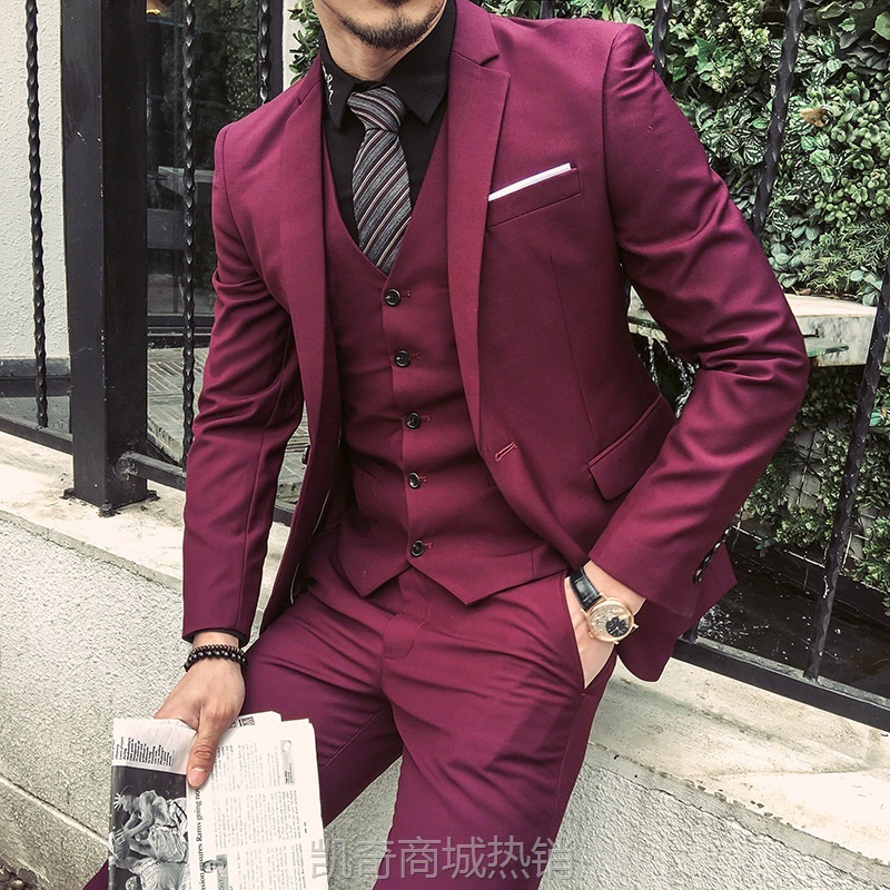 西服套装男士三件套修身韩版休闲西装商务正装新郎结婚礼服伴郎服