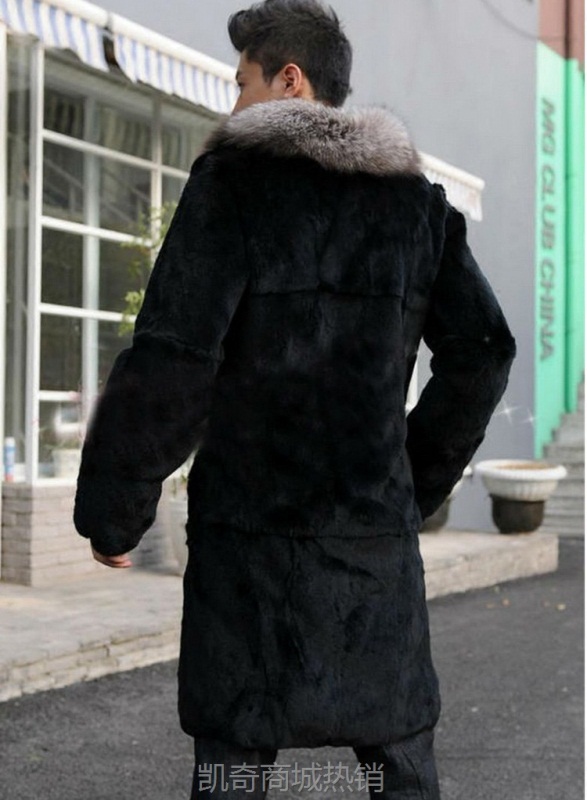 秋冬新款仿水貂毛皮草外套男装 仿狐狸毛大毛领长款男装时尚休闲