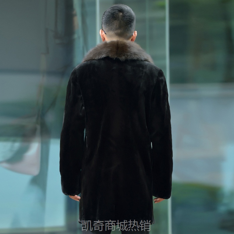 新款男仿水貂整貂长款双排扣男士皮草大衣西装领紫貂领裘皮男外套
