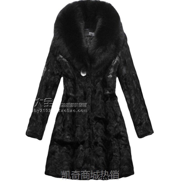 秋冬新款女士仿貂皮水貂毛大衣仿皮草外套 海宁皮草 狐狸毛领长款