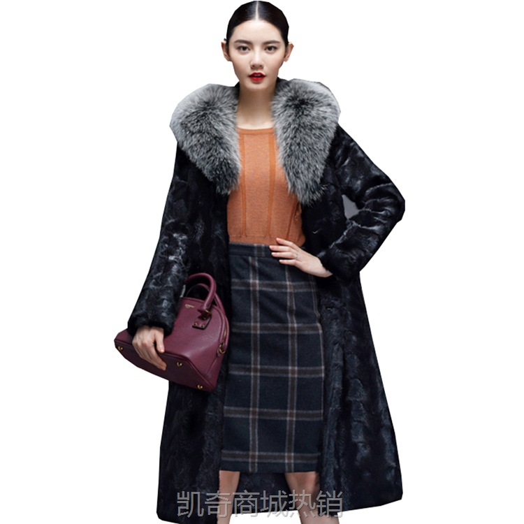 秋冬季新款海宁 仿水貂皮草外套女长款 拼貂皮大衣欧美大码保暖