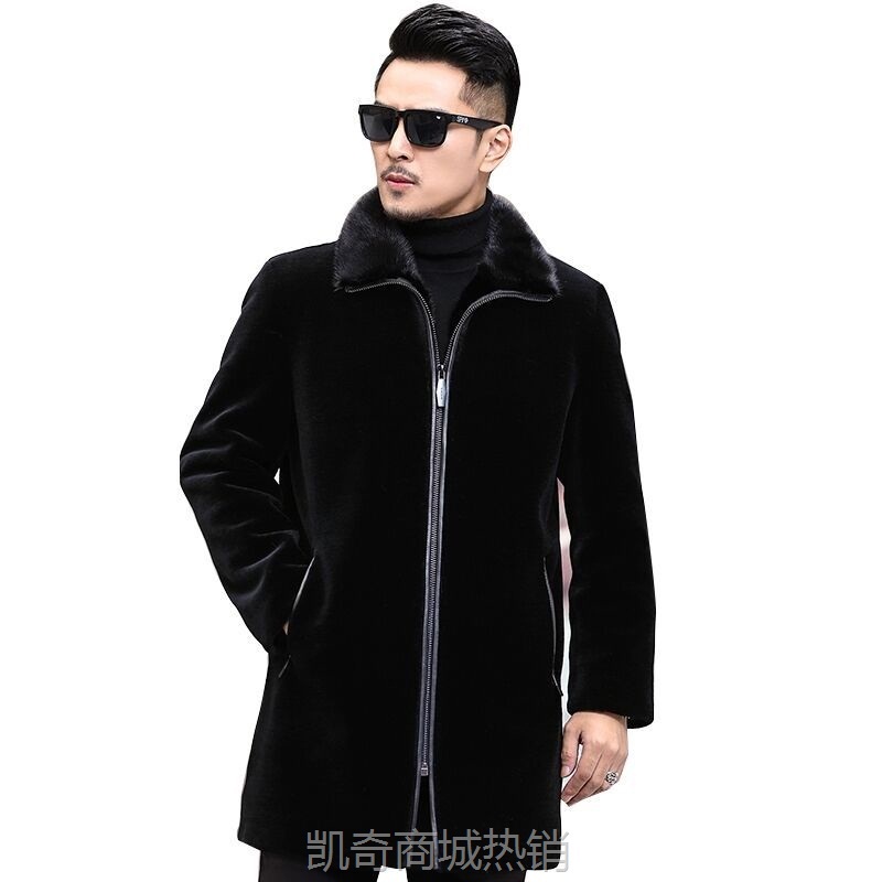 男士水貂毛仿皮草外套貂皮大衣整貂皮中长款男装水貂裘皮大衣男