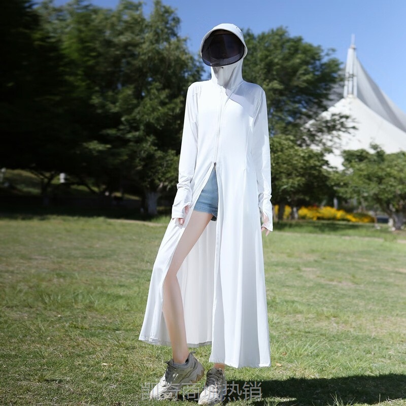 女士防晒衣长款夏季防紫外线冰丝大帽檐厂家批发透气防晒衣服