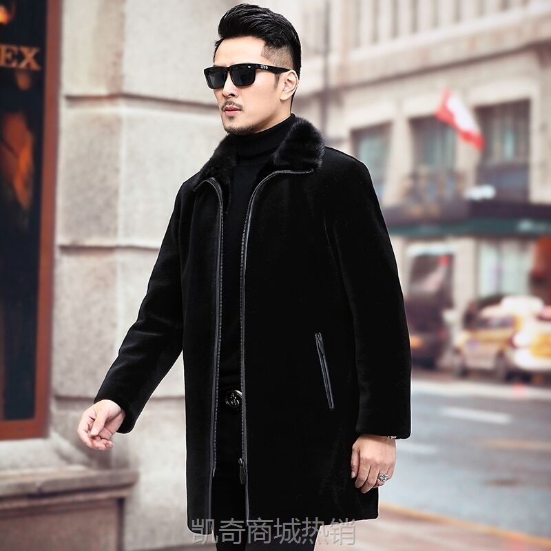 男士水貂毛仿皮草外套貂皮大衣整貂皮中长款男装水貂裘皮大衣男