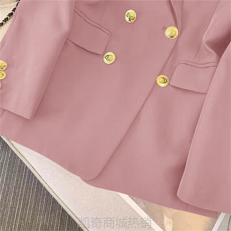 粉色炸街小西装外套女2024年春秋新款韩版网红气质小个子西服套装