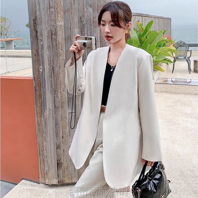 职业套装女春秋2024新款轻熟风气质女神范新款休闲米白色西装外套