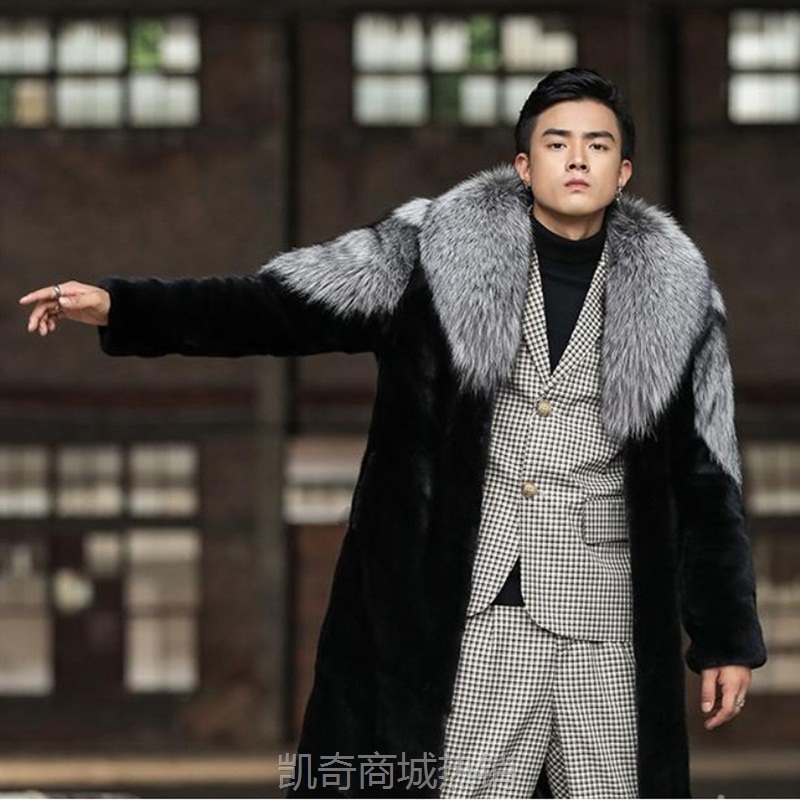 男貂皮大衣 冬季保暖外套 整貂水貂毛长款风衣 欧美休闲大码上衣