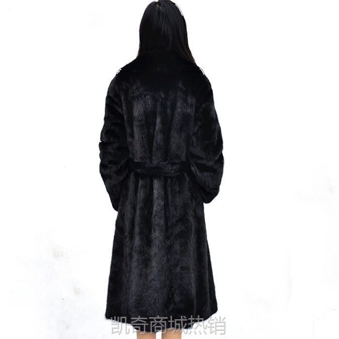 女士皮草外套仿水貂毛整貂西服领腰带修身长款女貂皮大衣欧美大码