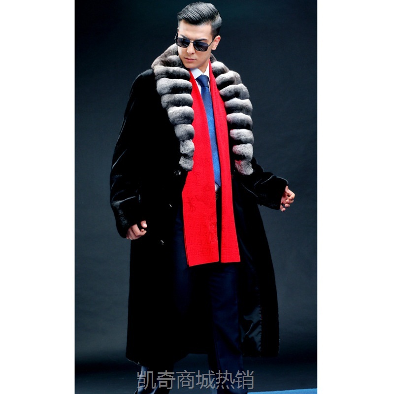 男装皮草外套冬季保暖时尚裘皮仿水貂毛貂皮大衣长款天鹅绒大毛领