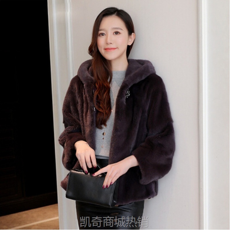 水貂皮大衣女士整貂皮草外套水貂毛短款冬季新款时尚休闲连帽夹克