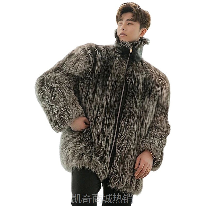 男士皮草外套新款仿狐狸毛皮草 男装皮草大衣冬季保暖休闲夹克