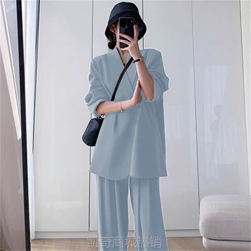 休闲西装套装女2024夏季薄款小个子阔腿裤气质春秋时尚休闲西服女