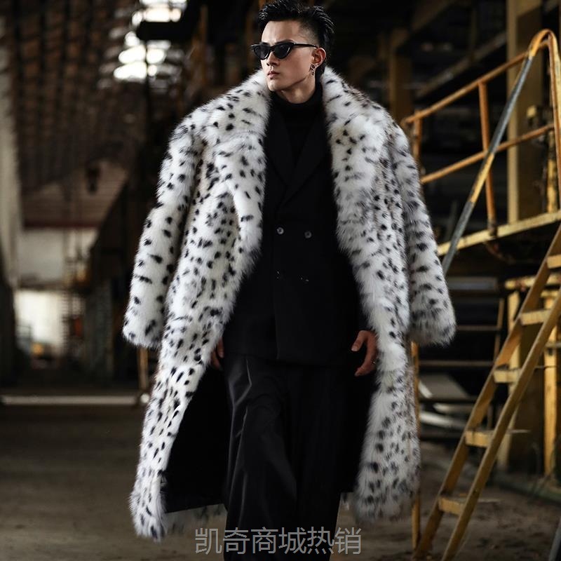 男皮草外套仿狐狸毛长款大衣冬季保暖风衣时尚休闲上衣欧美大码潮