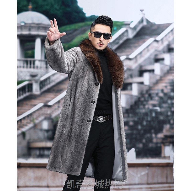 男士冬季貂皮大衣男装整貂长款水貂裘皮皮衣大码仿皮草外套保暖