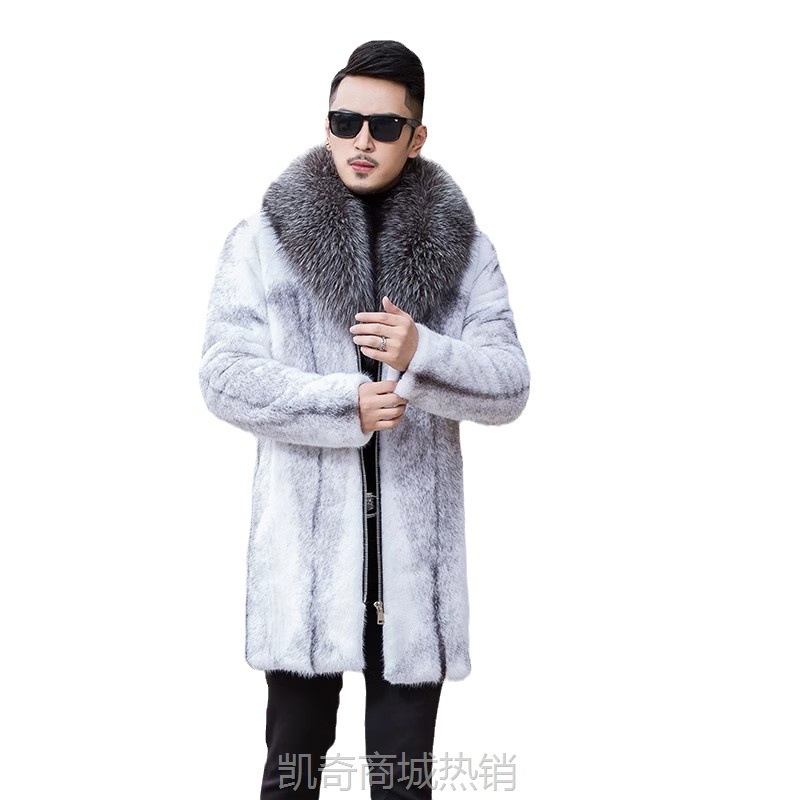 男装中长款貂皮大衣整貂十字貂狐狸毛领外套水貂皮草休闲拉链夹克