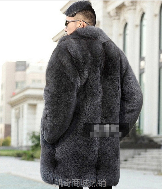 时尚男装奢华大牌仿皮草外套狐狸毛皮大衣长款皮毛一体欧美男风衣