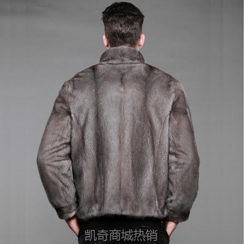 秋冬仿貂皮大衣男士整貂立领短款休闲海宁水貂毛皮草男装裘皮外套