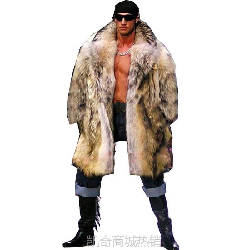 秋冬新款男士皮草外套仿貉子毛中长款大衣时尚潮男欧美外贸大码
