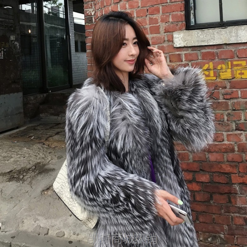 秋冬新款海宁皮草外套整皮狐狸毛皮草长款女风衣时尚裘皮大衣显瘦