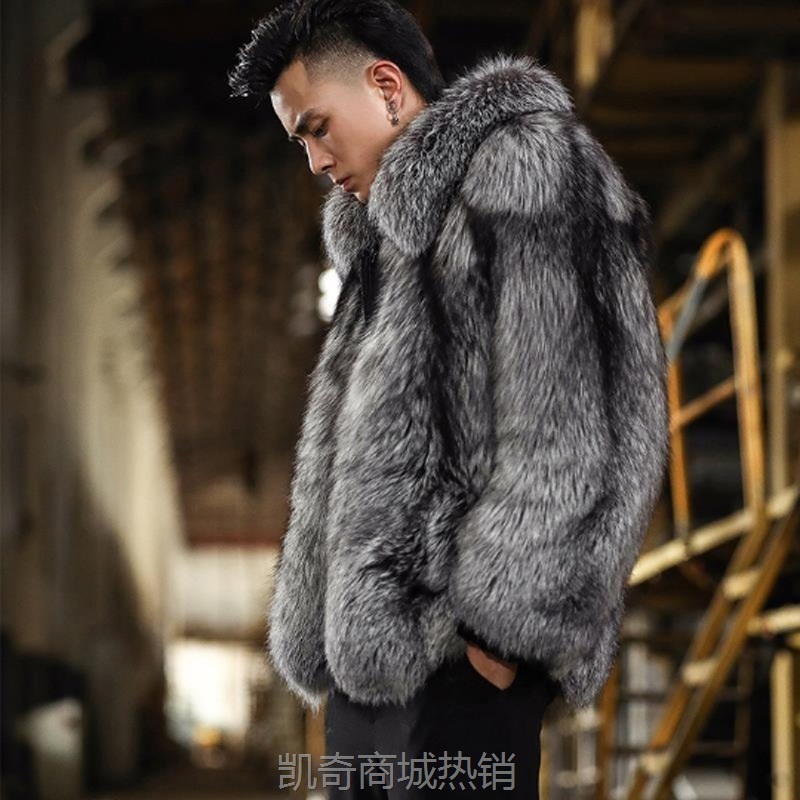 男装仿皮草外套新款狐狸毛短款秋冬季保暖银狐大衣男皮衣休闲夹克