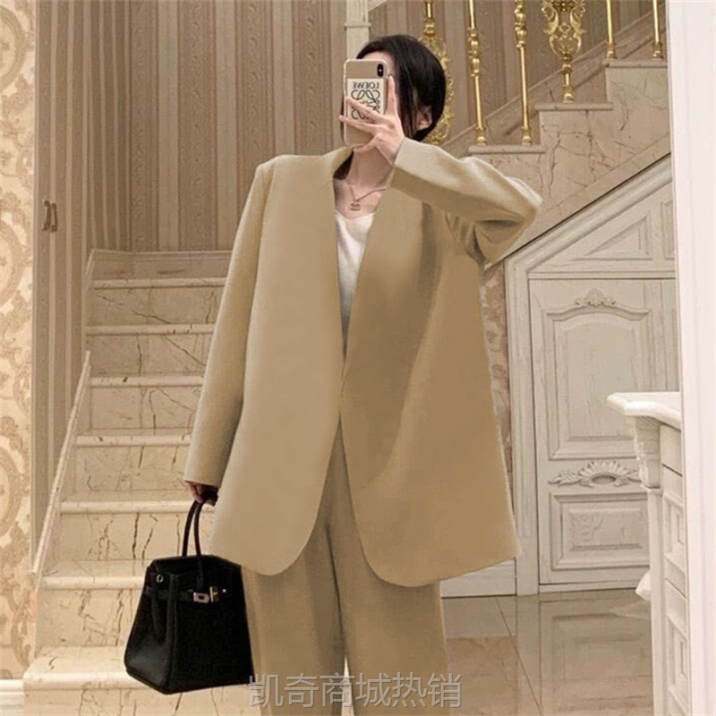 绿色西装套装女秋季2024新款气质女神范春季时尚休闲西服中长款