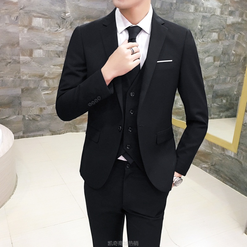 西服套装男士三件套韩版修身小西装职业正装伴郎服装新郎结婚礼服