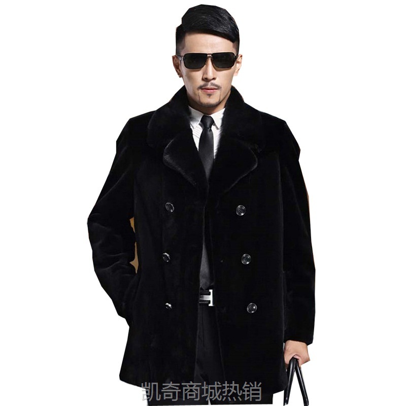 男士水貂毛仿皮草外套貂皮大衣整貂皮中长款男装水貂裘皮大衣男