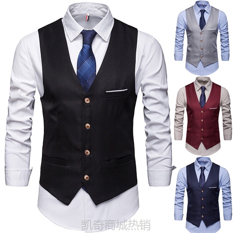 新款西装马甲男伴郎团礼服背心商务休闲西服男士马甲韩版修身马夹