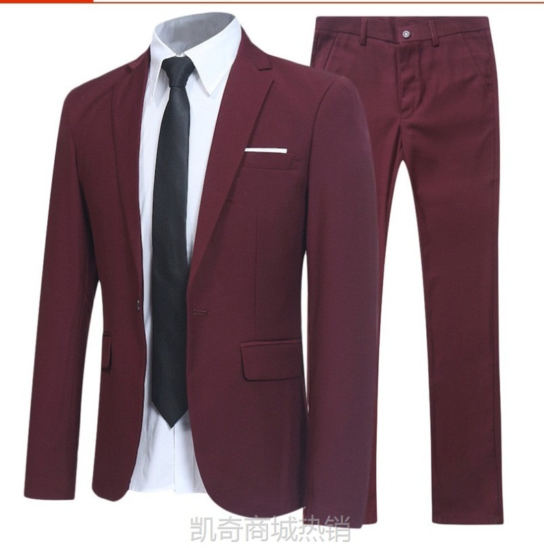 2022新款潮流西装两件套装男英伦绅士发型师西服新郎结婚礼服正装