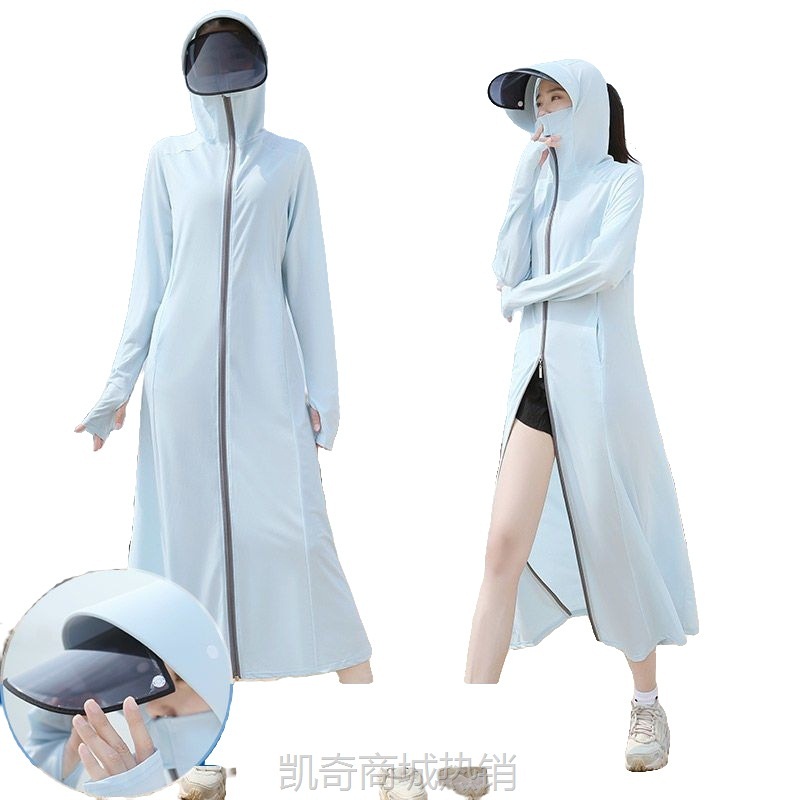 女士防晒衣长款夏季防紫外线冰丝大帽檐厂家批发透气防晒衣服