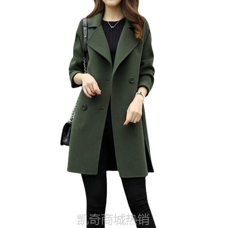 外贸爆2024秋冬新款大衣毛呢外套女中长款茧型双排扣呢子宽松显瘦