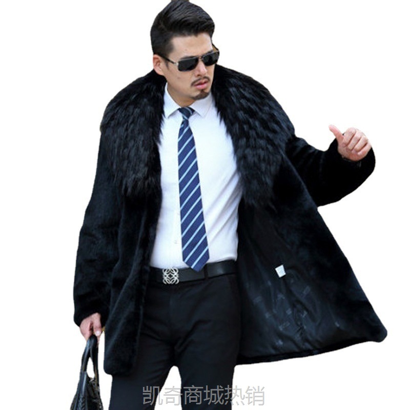 新款貂皮大衣男水貂毛仿皮草男款整貂翻狐狸毛大毛领外套保暖
