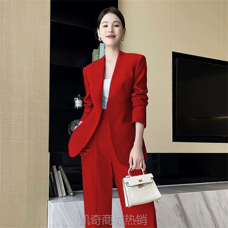 春秋韩版中长款修身小西装套装女2024春季外搭炸街休闲西服气质女