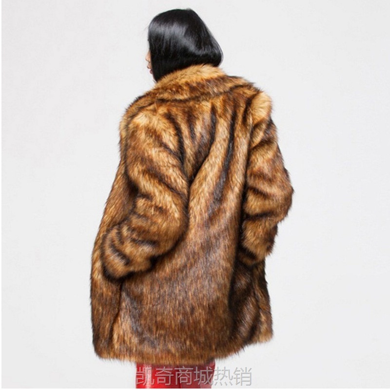 秋冬新款女式皮草外套仿狐狸毛中长款大衣加厚保暖风衣欧美大码