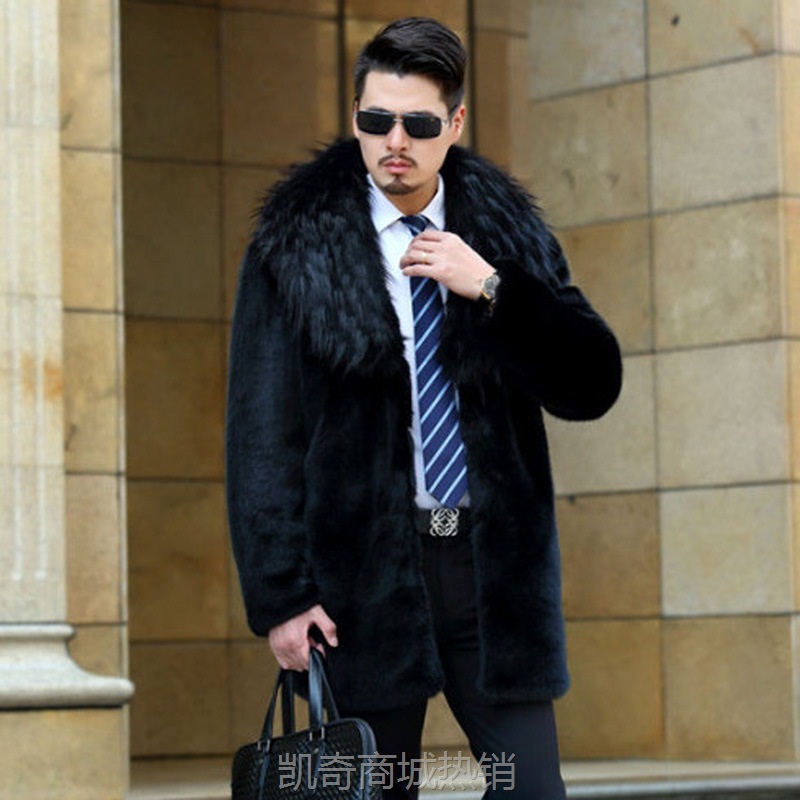 新款貂皮大衣男水貂毛仿皮草男款整貂翻狐狸毛大毛领外套保暖