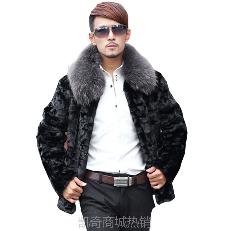 男士皮草外套仿水貂毛皮草貂皮大衣男拼貂上衣 男装毛领 厂家直销