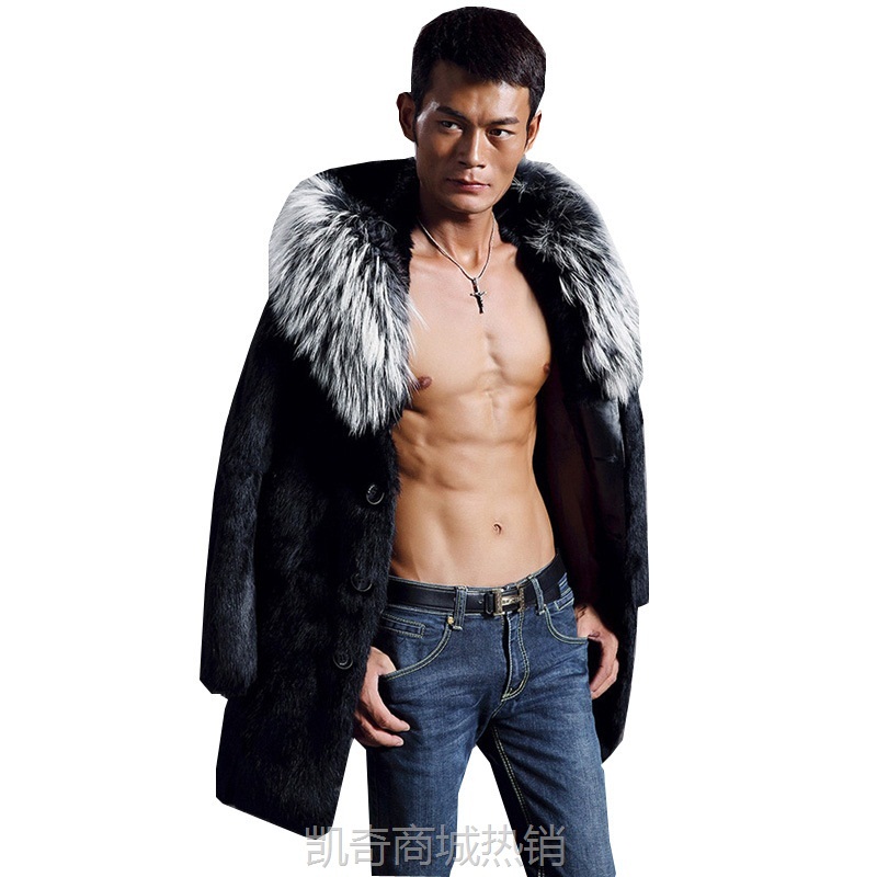 新款潮男士高仿皮草外套仿水貂毛男装皮草男款大衣连帽大码休闲