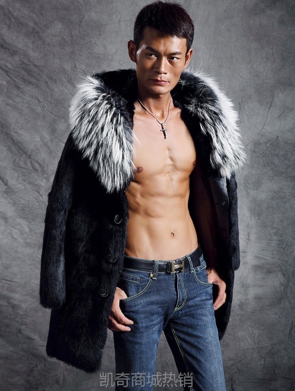 新款潮男士高仿皮草外套仿水貂毛男装皮草男款大衣连帽大码休闲
