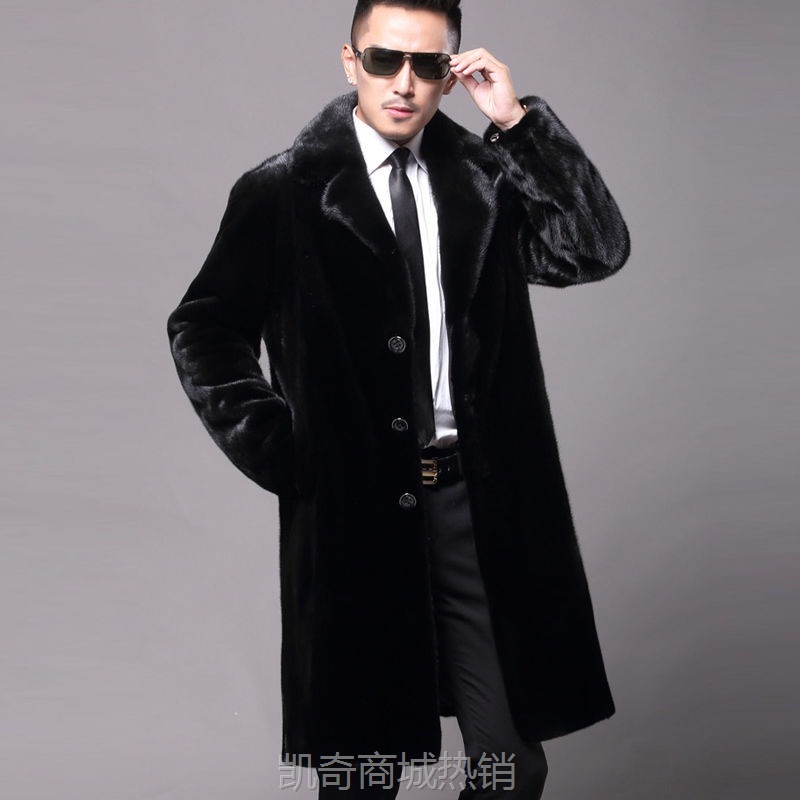 男士冬季貂皮大衣男装整貂长款水貂裘皮皮衣大码仿皮草外套保暖