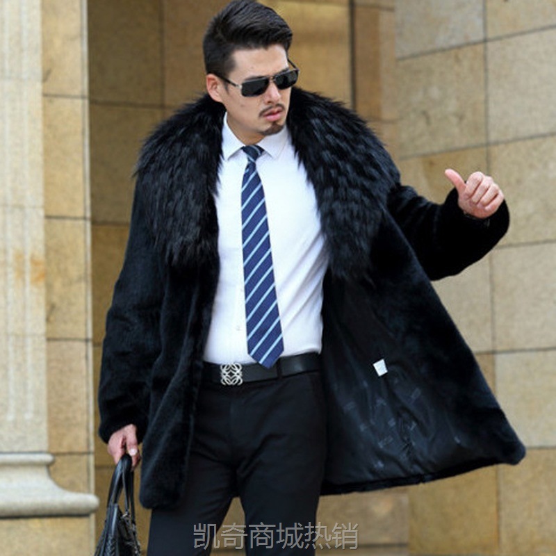 新款貂皮大衣男水貂毛仿皮草男款整貂翻狐狸毛大毛领外套保暖