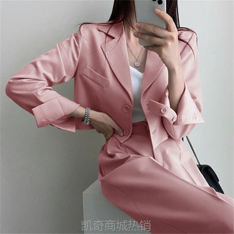 粉色西装外套女2024年春秋小个子韩国炸街新款韩版休闲西服上衣女