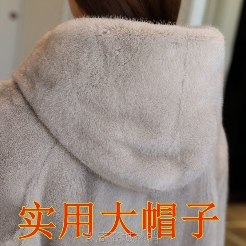貂皮大衣女秋冬新款整貂水貂皮草外套中长款连帽休闲保暖貂皮风衣